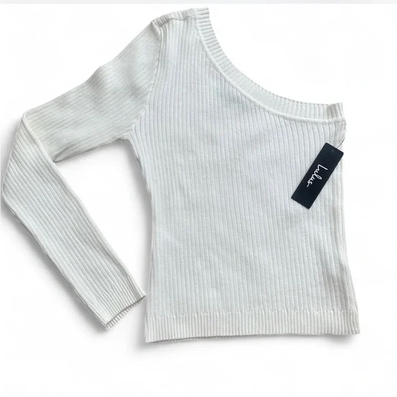 One-Shoulder White Ribbed Top - Picture 4 of 5